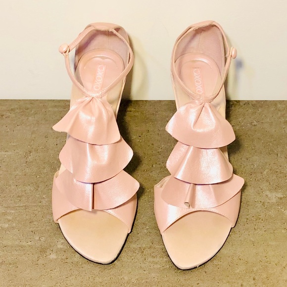 XOXO Shoes - XOXO Daniella Pink Iridescent Leather Ruffle Heel